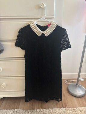 Betsey Johnson Black Dress with Pearl-Embellished Collar